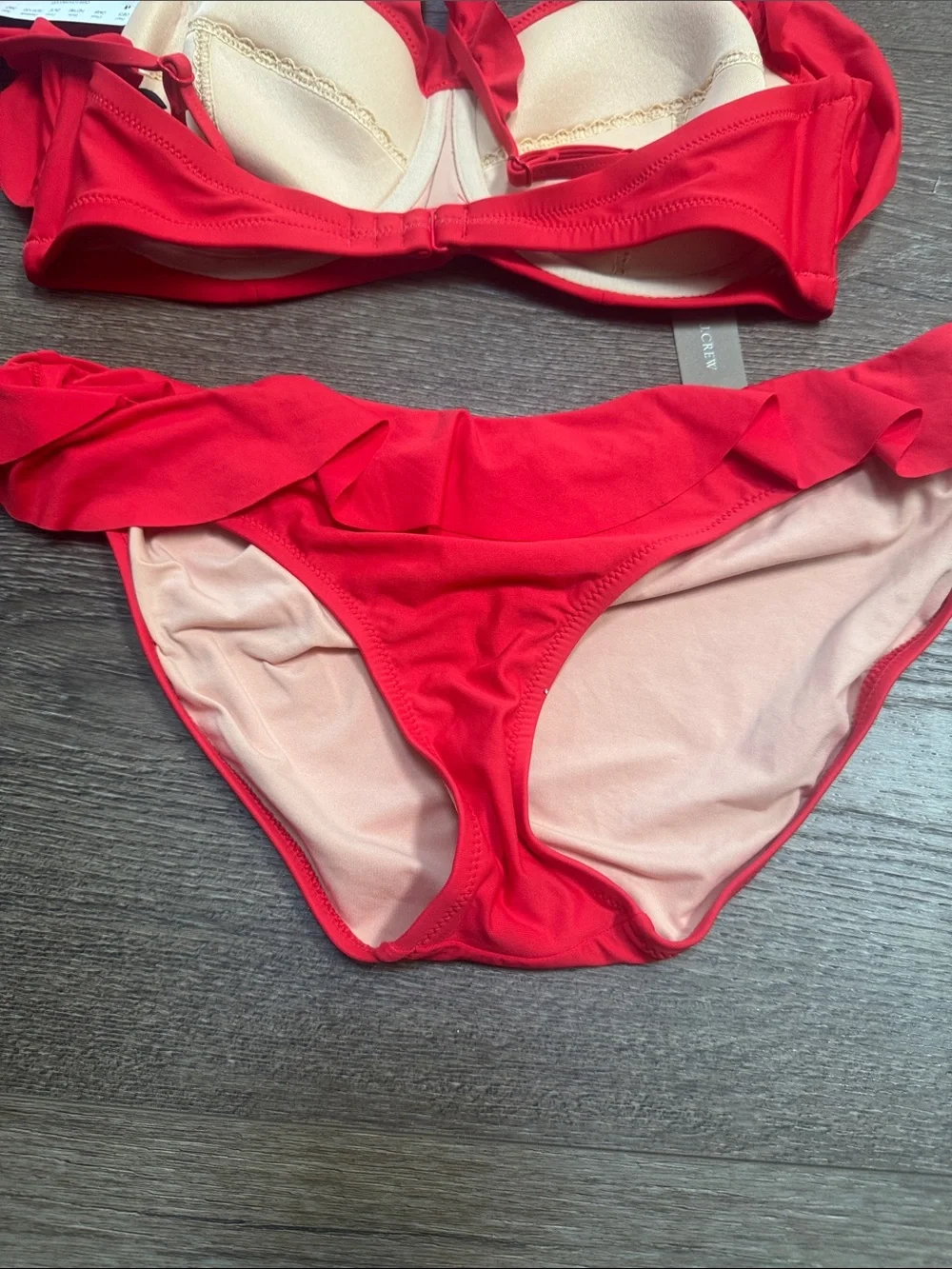 J. Crew Red Ruffled Bikini Set NWT 34D Medium